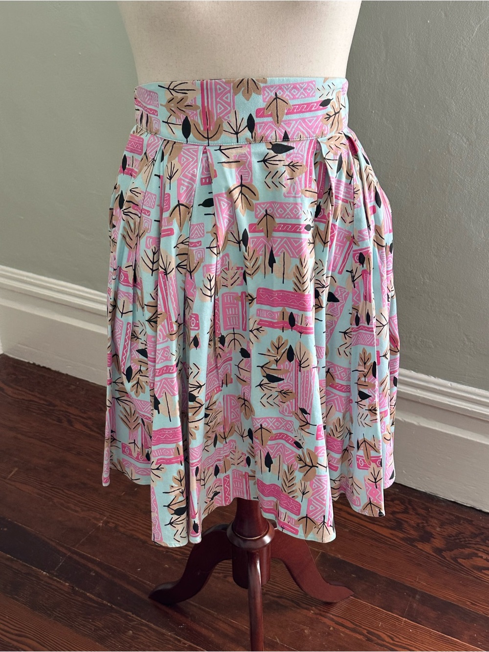 Pastel Pink & Mint A-Line Printed Circle Skirt
